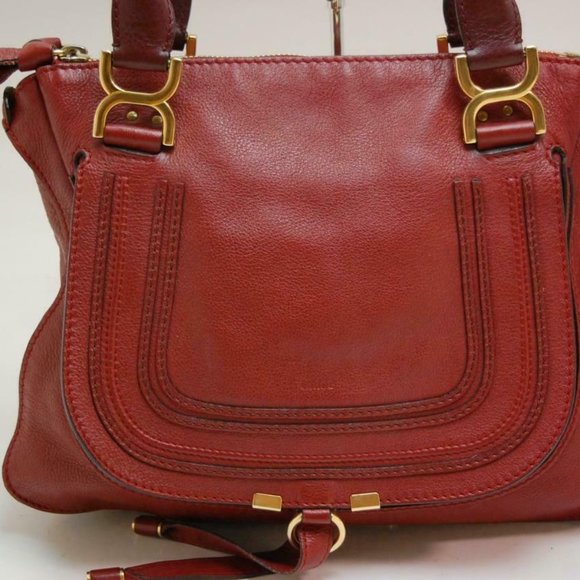 Auth Chloe Marcie Medium Shoulder Bag Leather Red - Picture 2 of 15